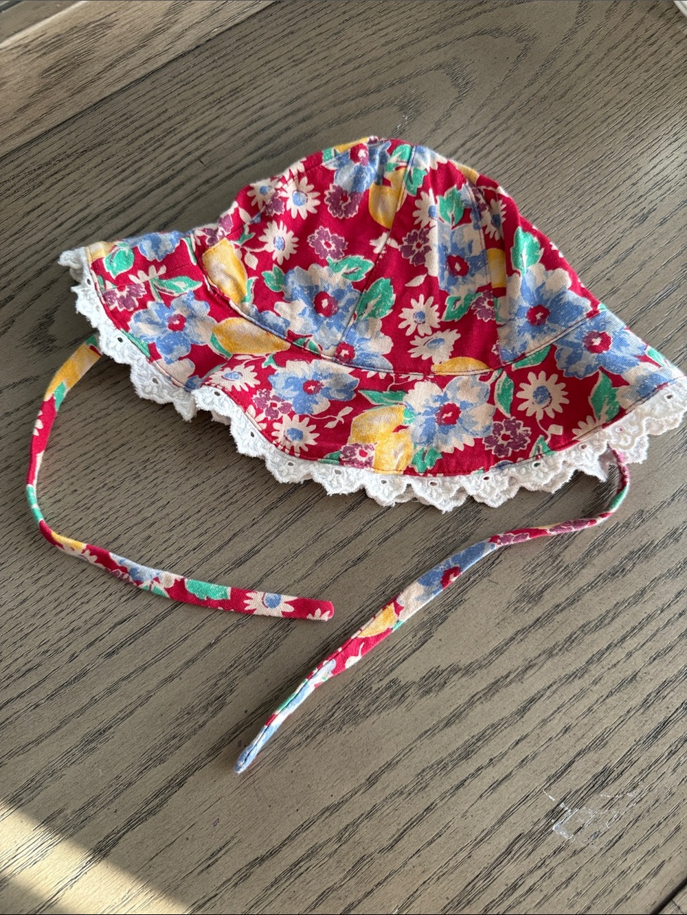 Ralph Lauren Kids Floral Sun Bonnet in Red with Multicolor Flowers